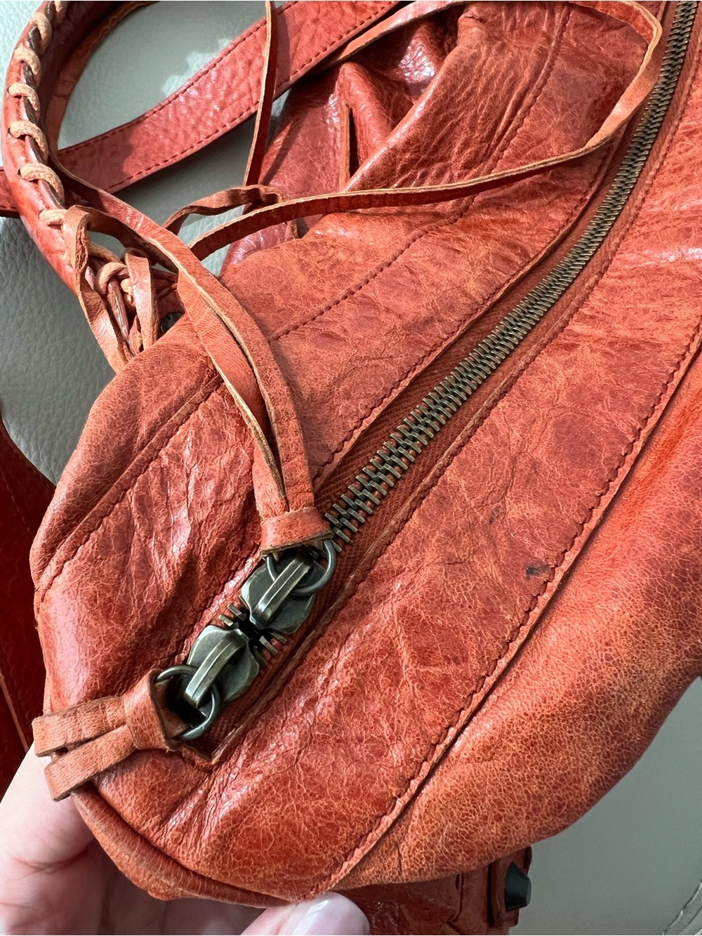 Balenciaga Red-Orange Leather Shoulder Bag - Picture 11 of 16